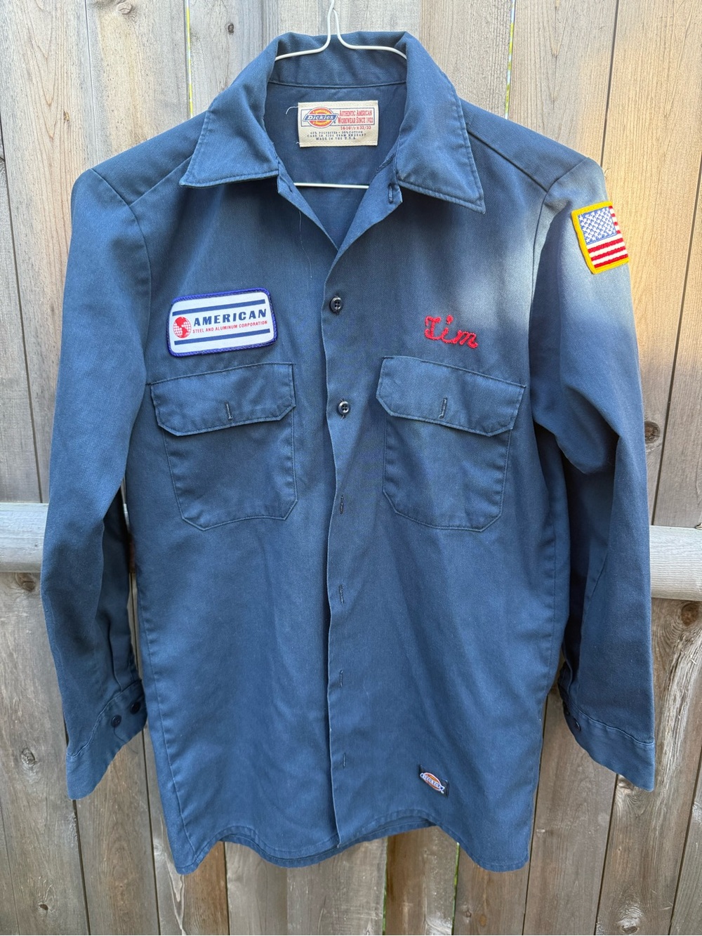 1970’s industrial Dickies Navy Blue Work Shirt with Red Embroidery - Picture 2 of 10